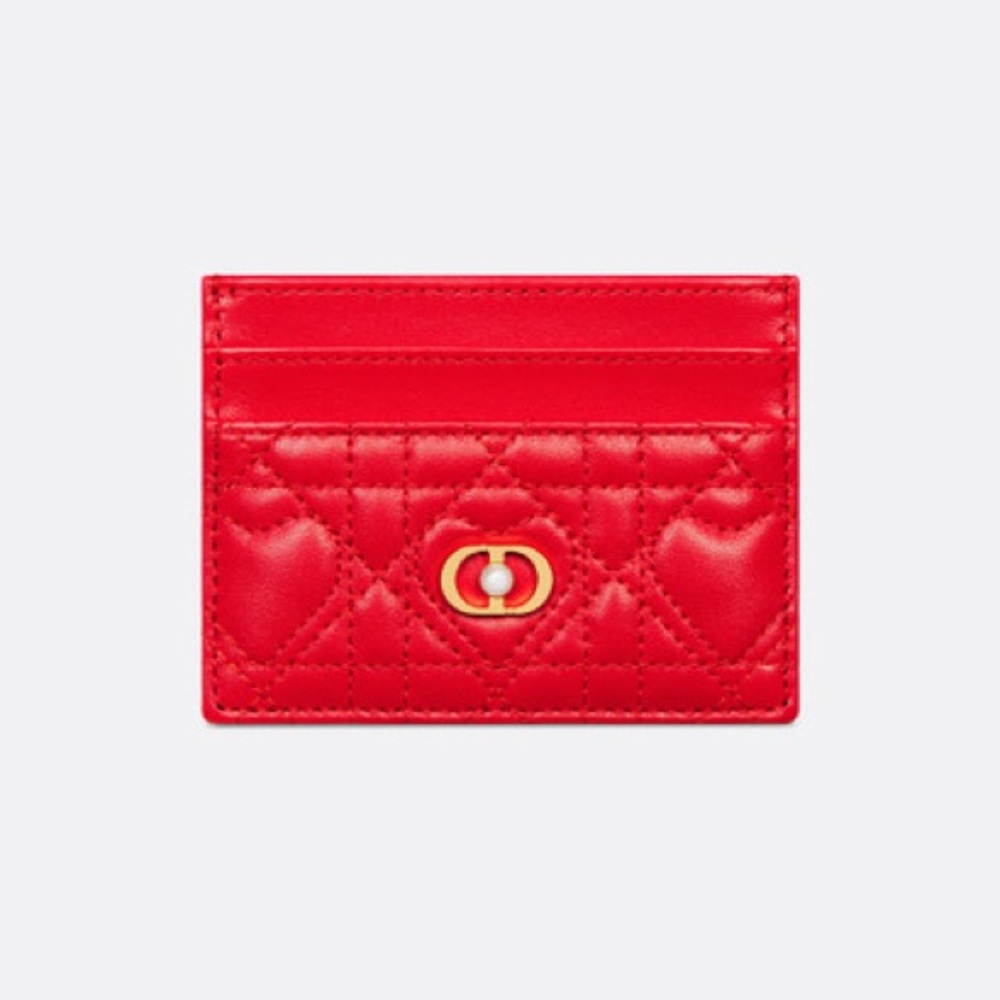 Dior Armour Jolie Freesia card holder in bright red cannage lambskin w/heart ❤️